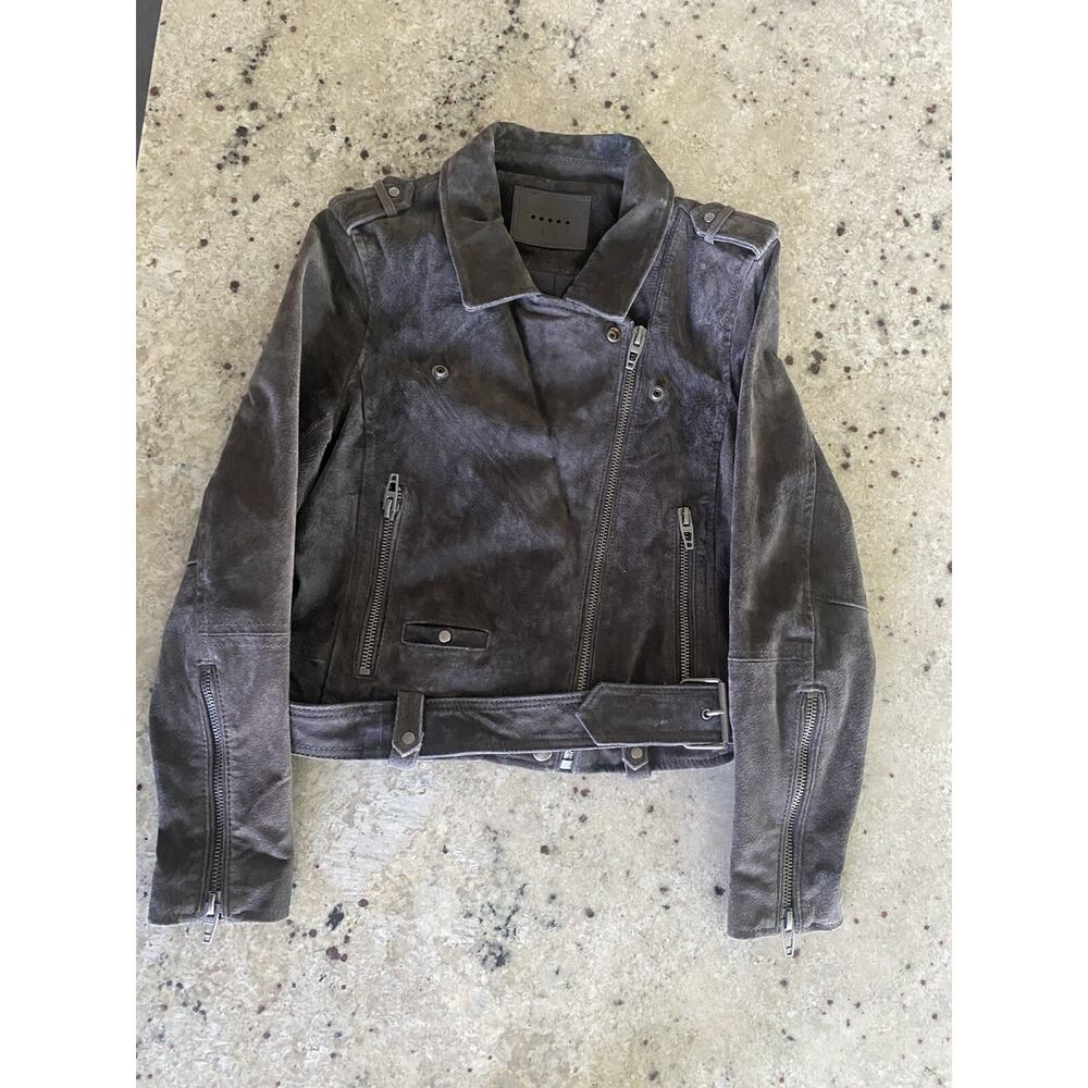 BLANKNYC Womens Grey Leather Long Sleeve Full-Zip Motorcycle Jacket Size M